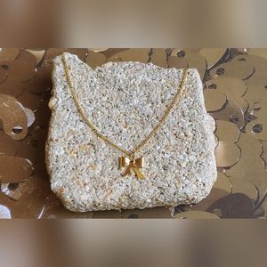 NWOT Vintage Gold Bow Necklace w/ Red Gem | Dainty Elegant Jewelry Gift
